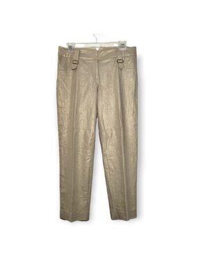 Cache Shimmery gold linen Ankle Pants with Buckle Straps
